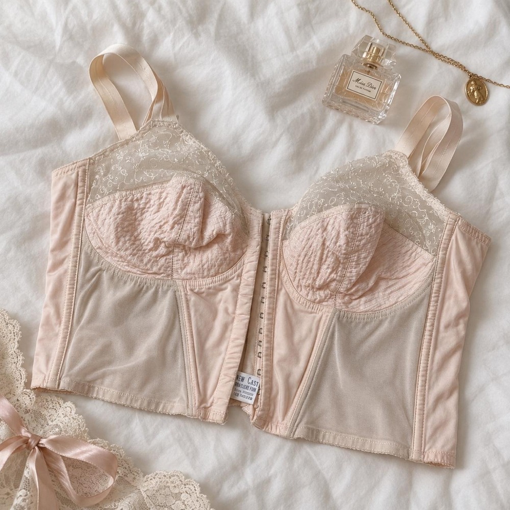 1950s Vintage Bestform size 38C pale pink lace bustier corset